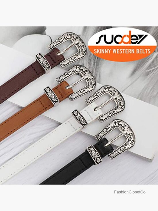 Western Skinny Adjustable Faux Leather Belt with Vintage Buckle main image 4
